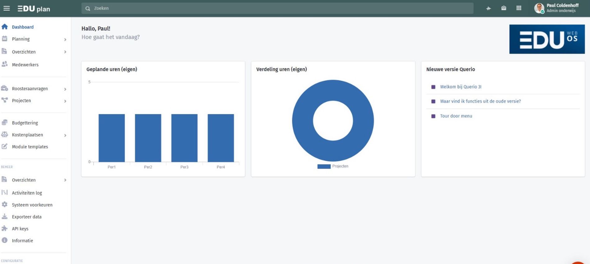 Schermafbeelding van het EDUPlan-dashboard